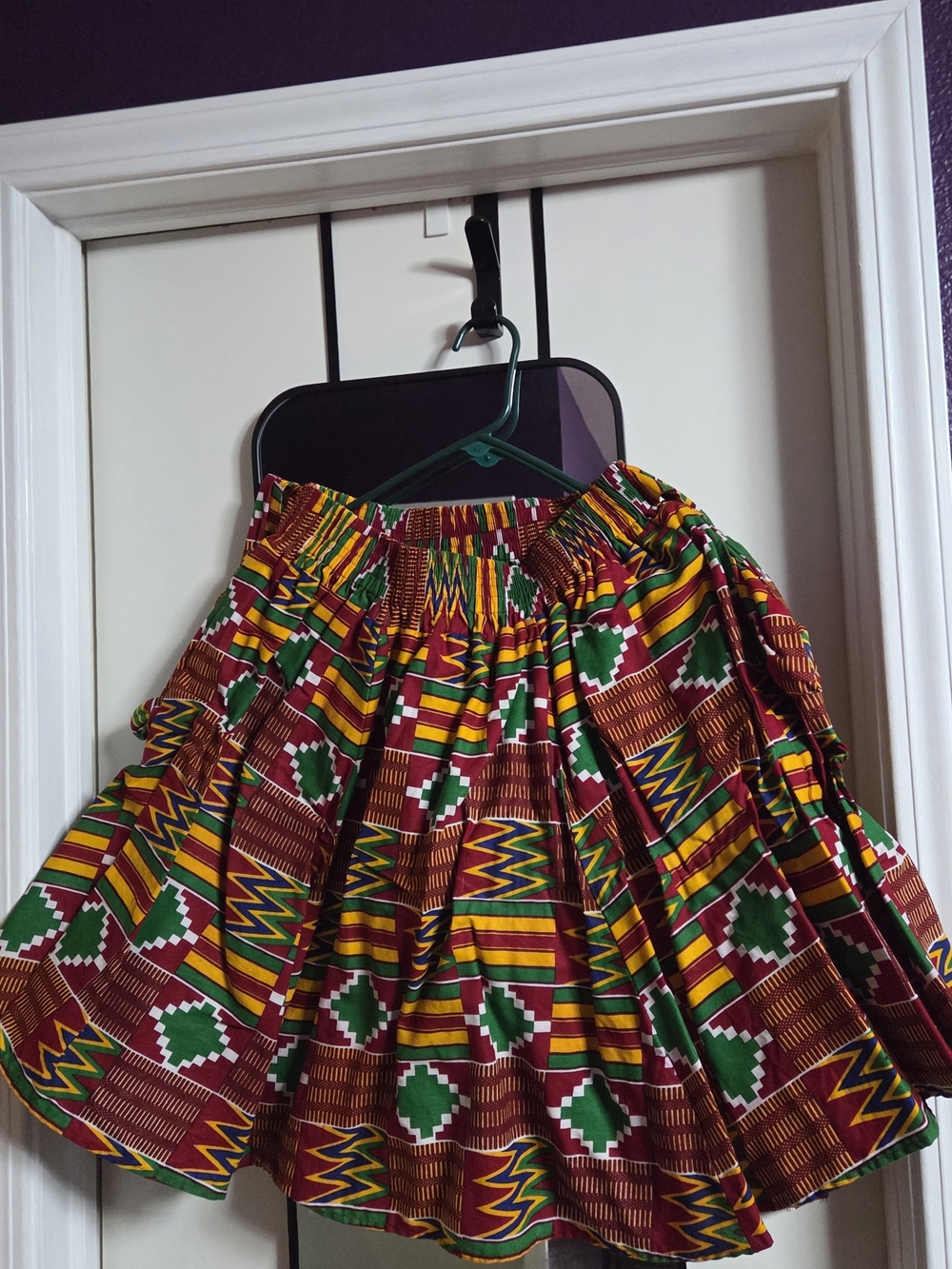 Colorful African Print Flared Skirt - Red, Green & Yellow